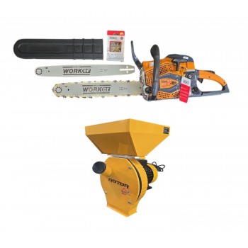 Цепная пила бензиновая Technoworker DB5802 Pro+Кормоизмельчитель Rotor MPC3900