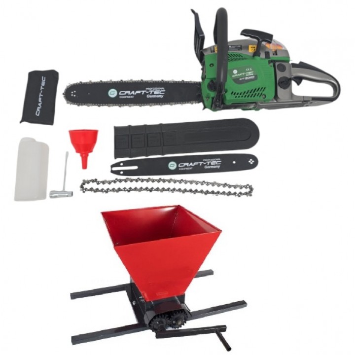 Ferăstrău cu lanţ pe benzină Craft-Tec CT-5000+Zdrobitor de struguri manual HGP-50