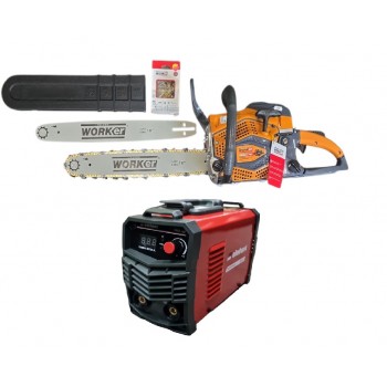 Ferăstrău cu lanţ pe benzină Technoworker DB5802 Pro+Aparat de sudat Elefant MMA-325A