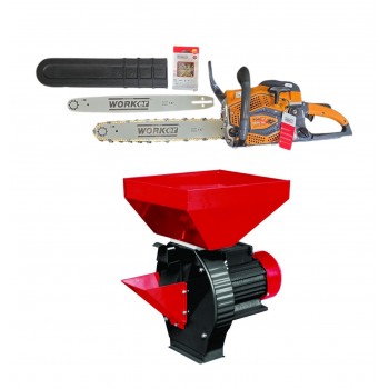 Ferăstrău cu lanţ pe benzină Technoworker DB5802 Pro+Moara Elefant EM1.1D