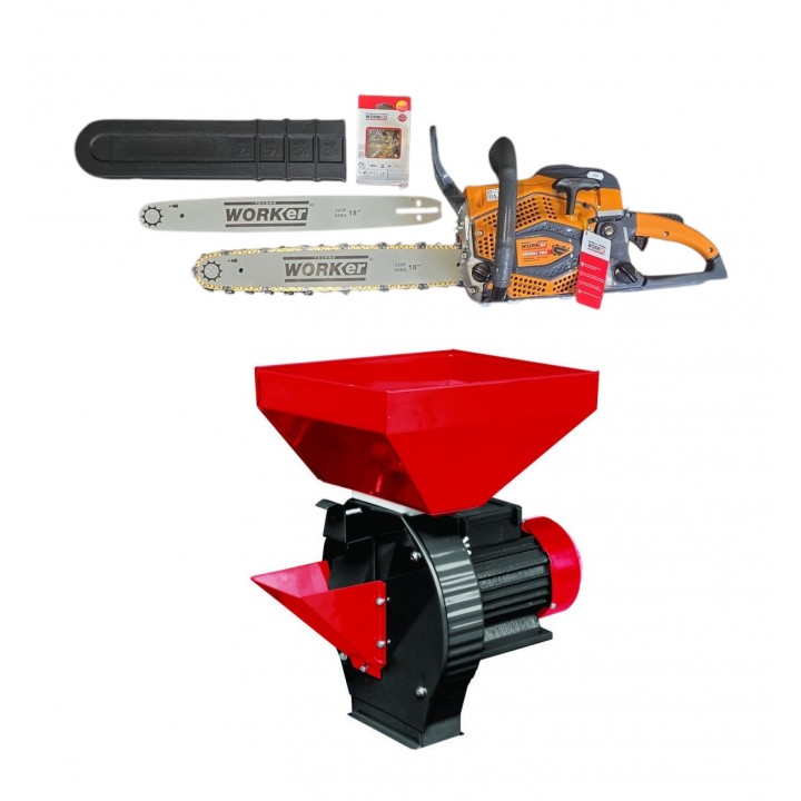 Ferăstrău cu lanţ pe benzină Technoworker DB5802 Pro+Moara Elefant EM1.1D