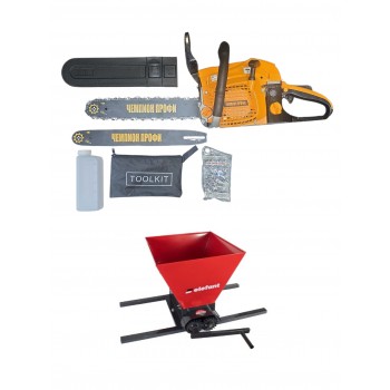 Ferăstrău cu lanţ pe benzină Champion Profi CH5800+Zdrobitor de struguri manual Elefant HGP-50