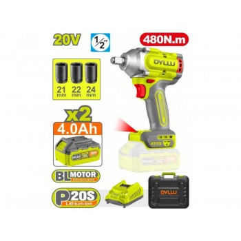 Гайковёрт аккумуляторный ударный DYLLU DTCD1B483 480Nm 20V/2*4.0Ah