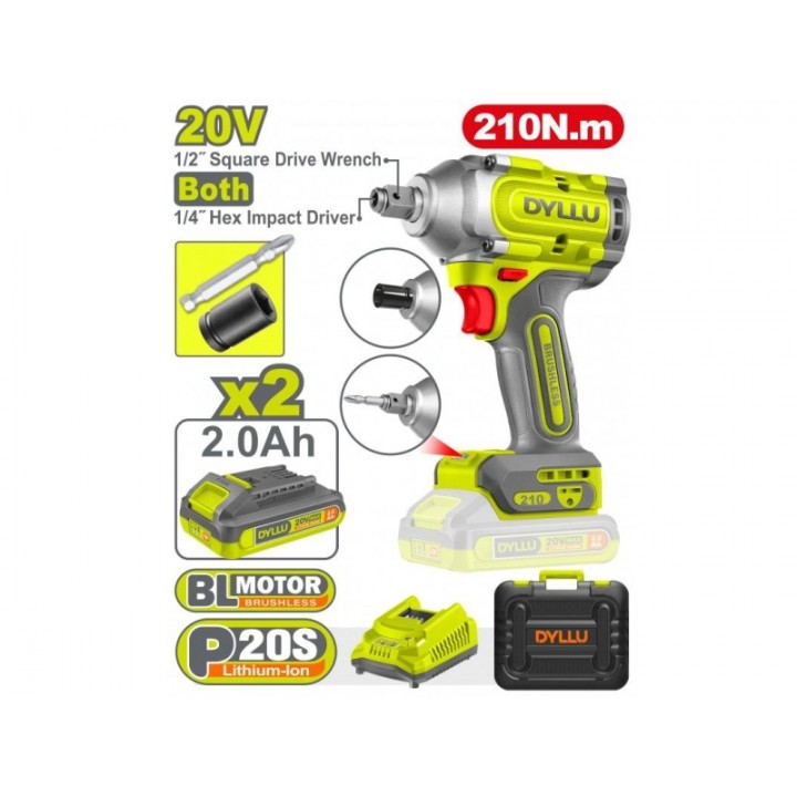 Гайковёрт аккумуляторный ударный DYLLU DTCD3B21 210N.m 20V/2*2A