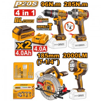 Набор из 4 инструментов на аккумуляторе 2*4Ач INDUSTRIAL INGCO COSLI241297